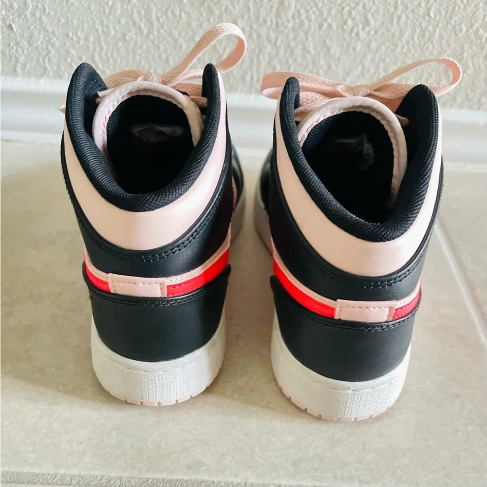 Nike Kids Black and Pink High-Top Sneakers with Red Swoosh
